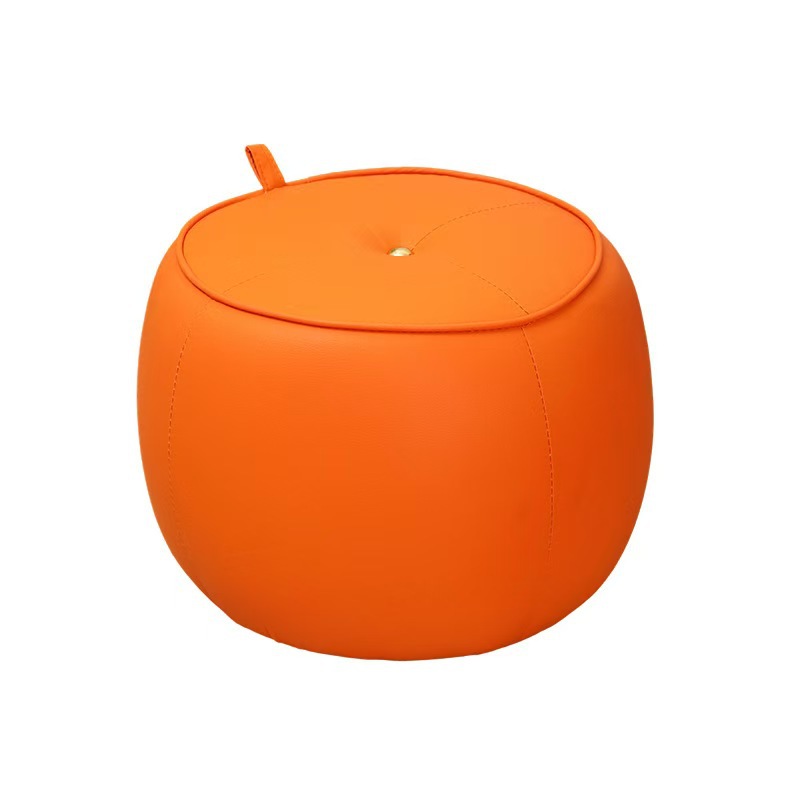 Pumpkin round stool, household small stool, shoe-changing stool, light luxury seat cushion, popular simple coffee table, low stool, living room children's stool cushion Item Picture