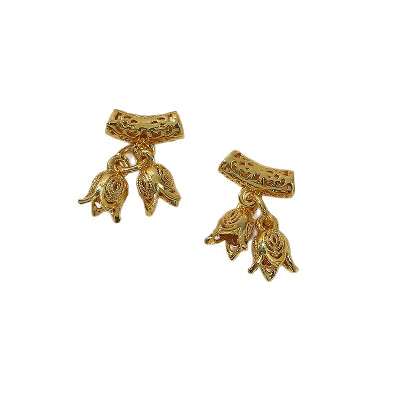 Ancient-style gold color preservation blue lily flower curved tube pendant diy bracelet necklace, hollow flower bud sand gold pendant accessory Application Scenario