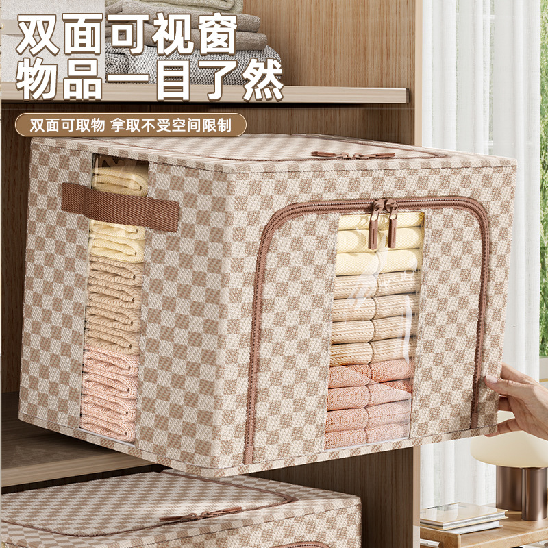 Large-capacity cotton and linen clothing storage box, household quilt organization box, dormitory sundries storage basket, dust-proof hundred-meter box Application Scenario