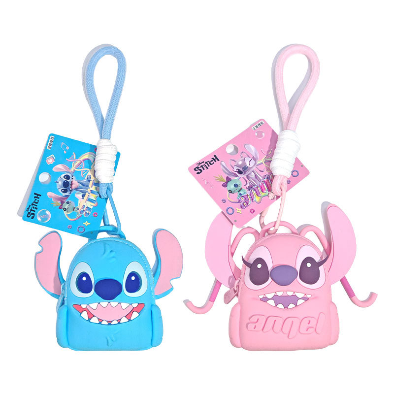 Disney official Stitch silicone coin purse, mini and cute cartoon backpack, earphone storage pendant Item Picture