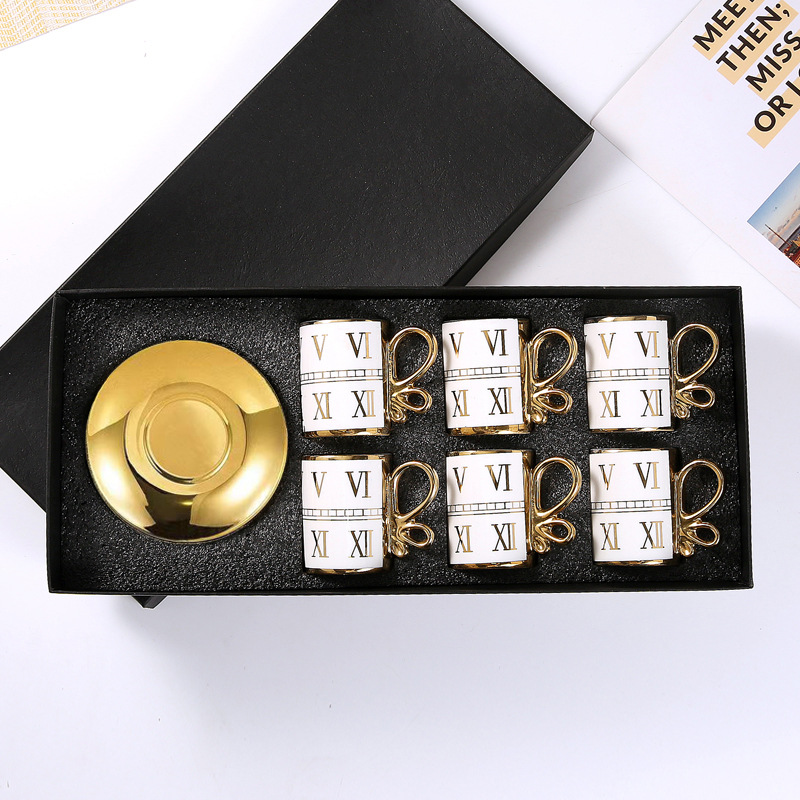 Cross-border European-style gold-plated ceramic coffee cups and saucers, six cups and six saucers gift box set, gift event, daily necessities