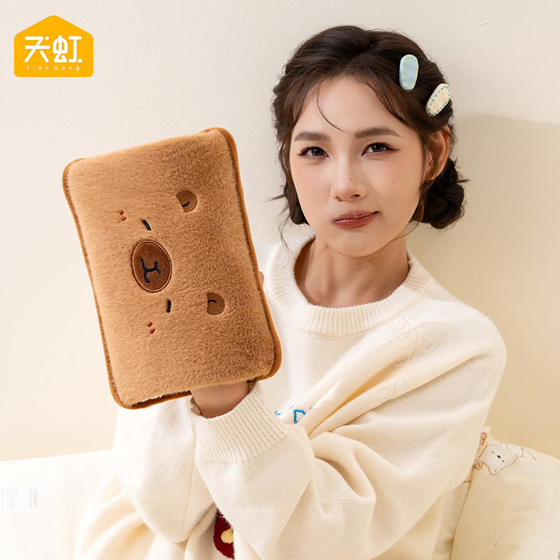 天虹国标电热暖手宝卡皮巴拉纯色毛绒水电分离防爆居家取暖用品