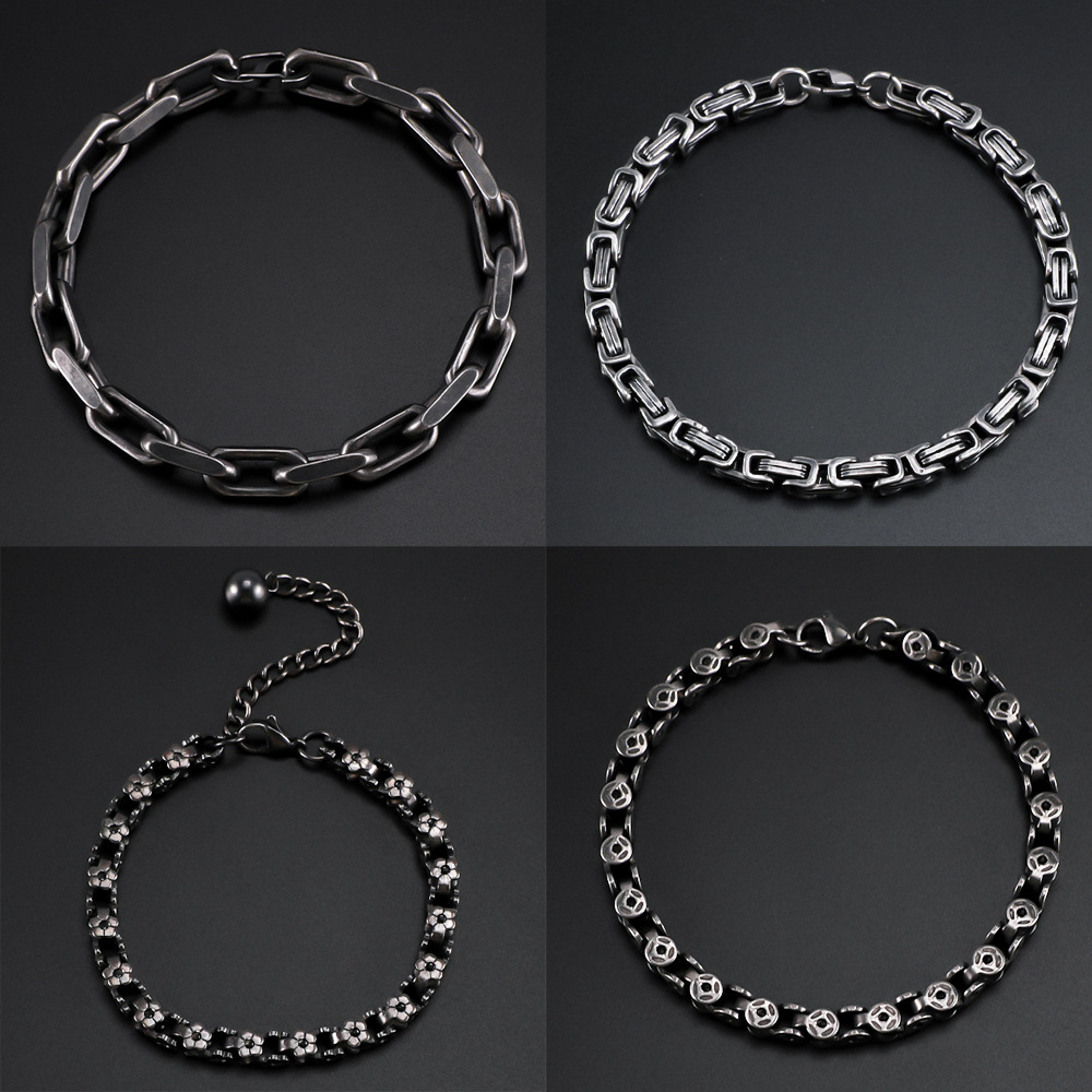 拜占庭风复古不锈钢手链女士手饰竹节花朵铜钱时尚链条现货直发