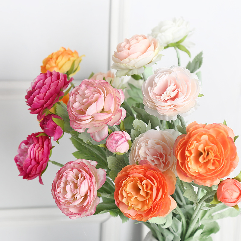 欧式仿真花三头洋牡丹装饰假花婚礼办公文化用高级感成品礼盒