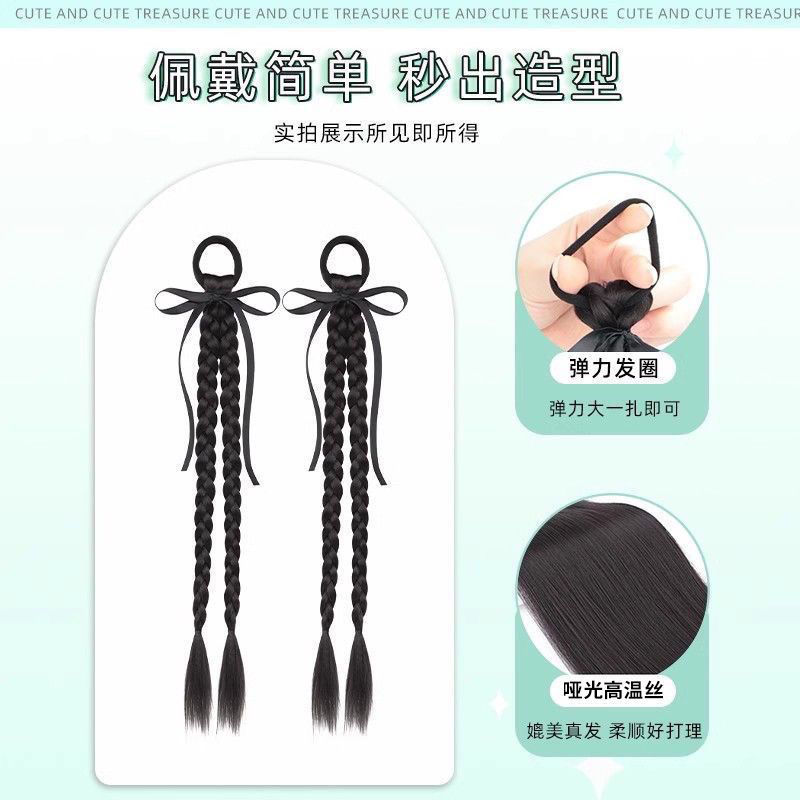 Children's bow, ribbon, ponytail, ballet-style wig, long braid, little girl's performance of braided hair and braid headwear Specification image