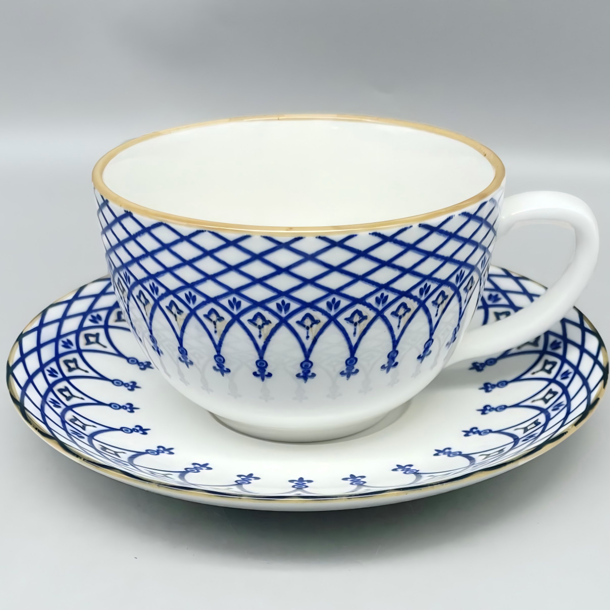 New Chinese-style blue and white gilded retro ceramic coffee cups and plates, specially designed for afternoon tea in hotels and restaurants Specification image