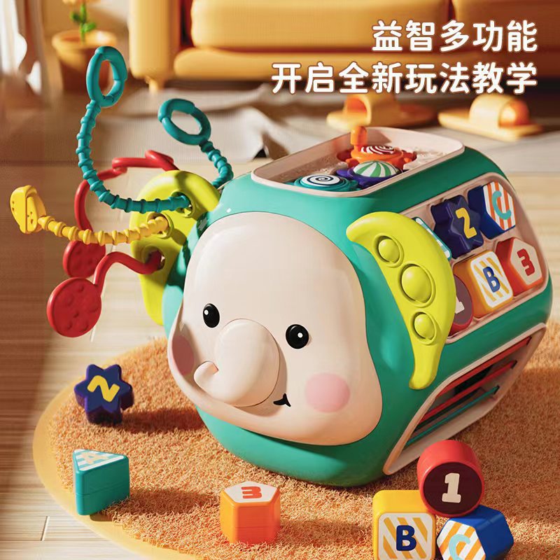 跨境儿童八面体益智玩具卡通多功能灯光音乐软胶婴儿手拍鼓益智科教玩具台儿童游戏台