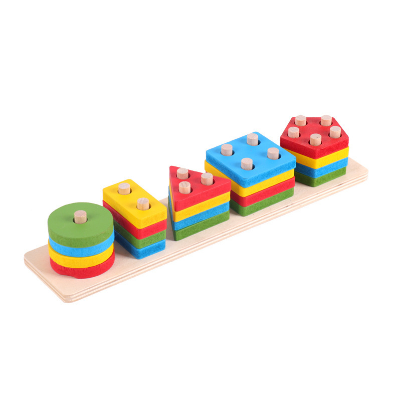Five sets of cylindrical geometric matching toys for children's early education and intelligence, wooden building blocks for cross-border use, suitable for children aged 0-3 Item Picture