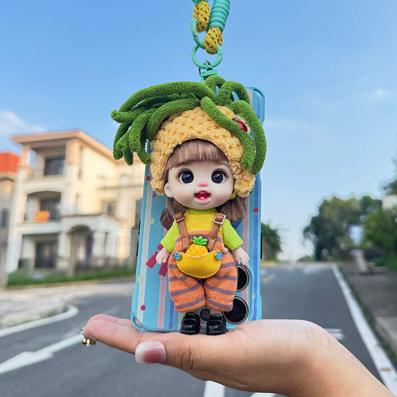 Trendy fruit toys, cute kids, 13 cm mobile phones, schoolbags, pendants, dolls, birthday gifts, dolls, scene decorations Specification image