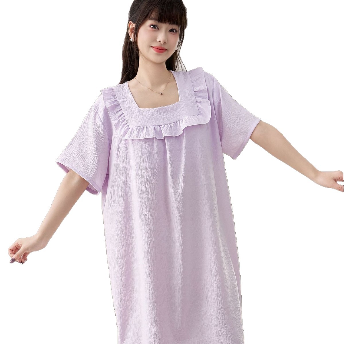 2025 New Fairy Wind and Cloud Cotton women's casual sleeping dress with square collar, simple and thin style with chest pad, children's home wear Item Picture