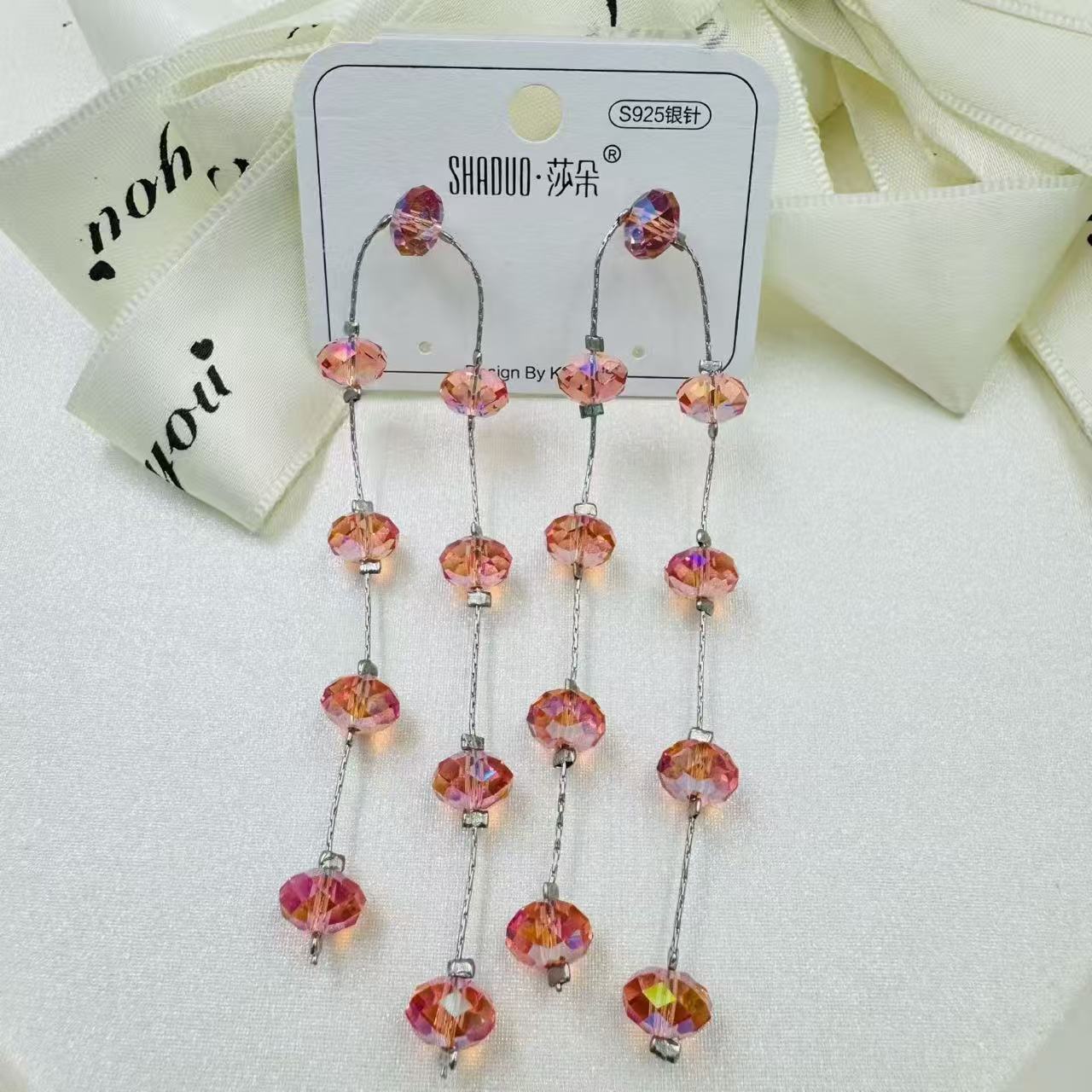 S925 Silver Needle Austrian crystal tassel Earrings, a long, sweet and elegant Korean-style Instagram earrings for women Specification image