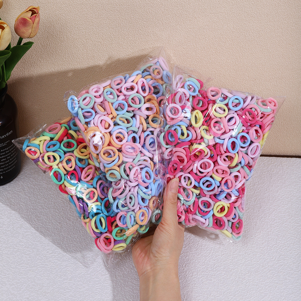 儿童不伤发毛巾圈500根装高弹力皮筋拇指橡皮筋头绳宝宝女童发圈