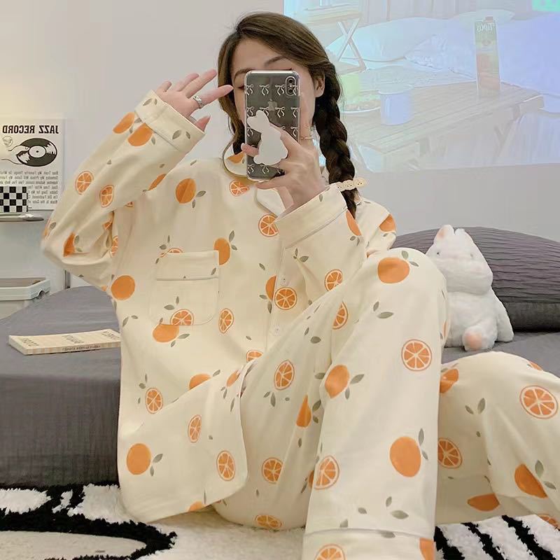 ins Spring and Autumn Women's long-sleeved polka dot cute cross-border trade lapel cartoon milk silk home four-piece set Specification image