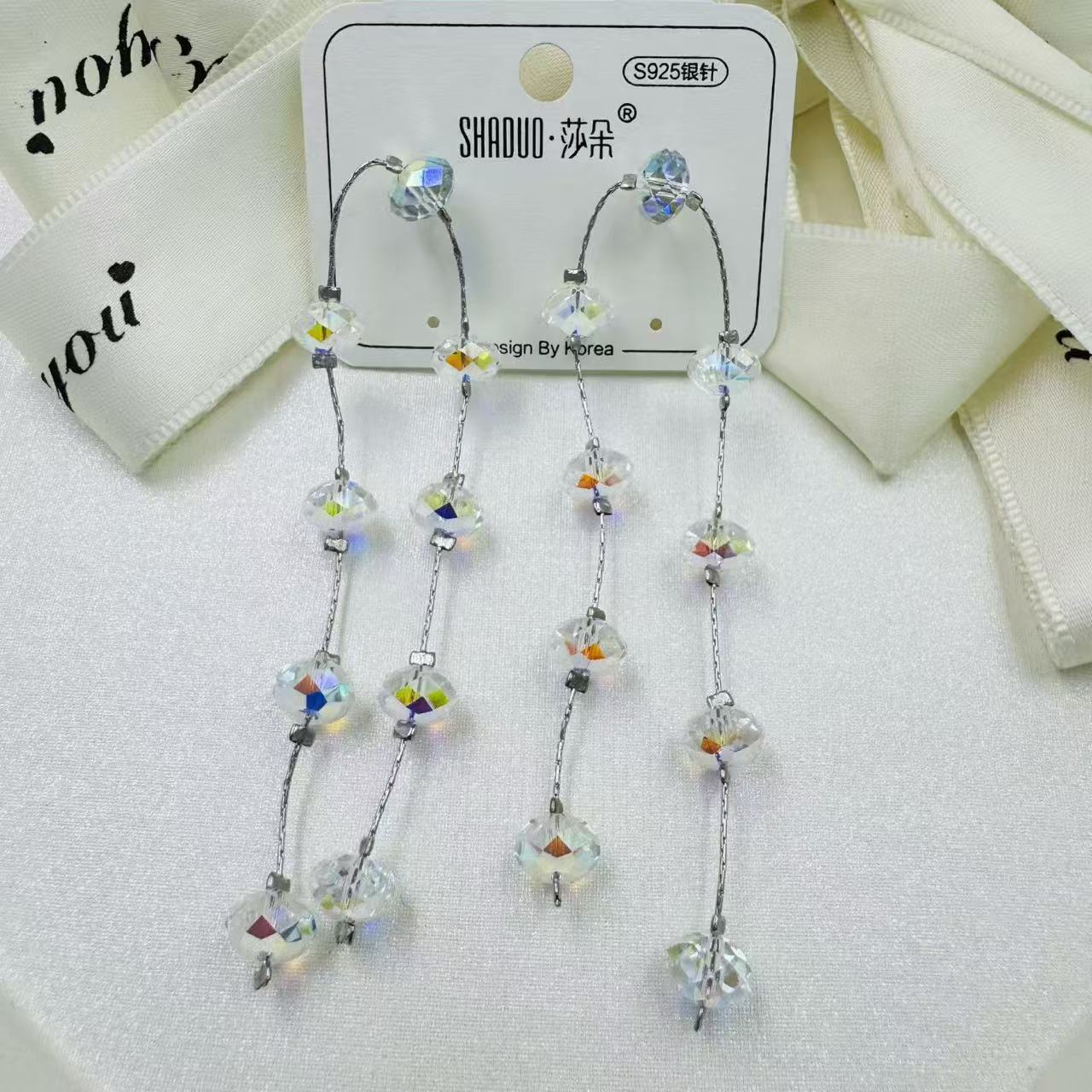 S925 Silver Needle Austrian crystal tassel Earrings, a long, sweet and elegant Korean-style Instagram earrings for women Application Scenario