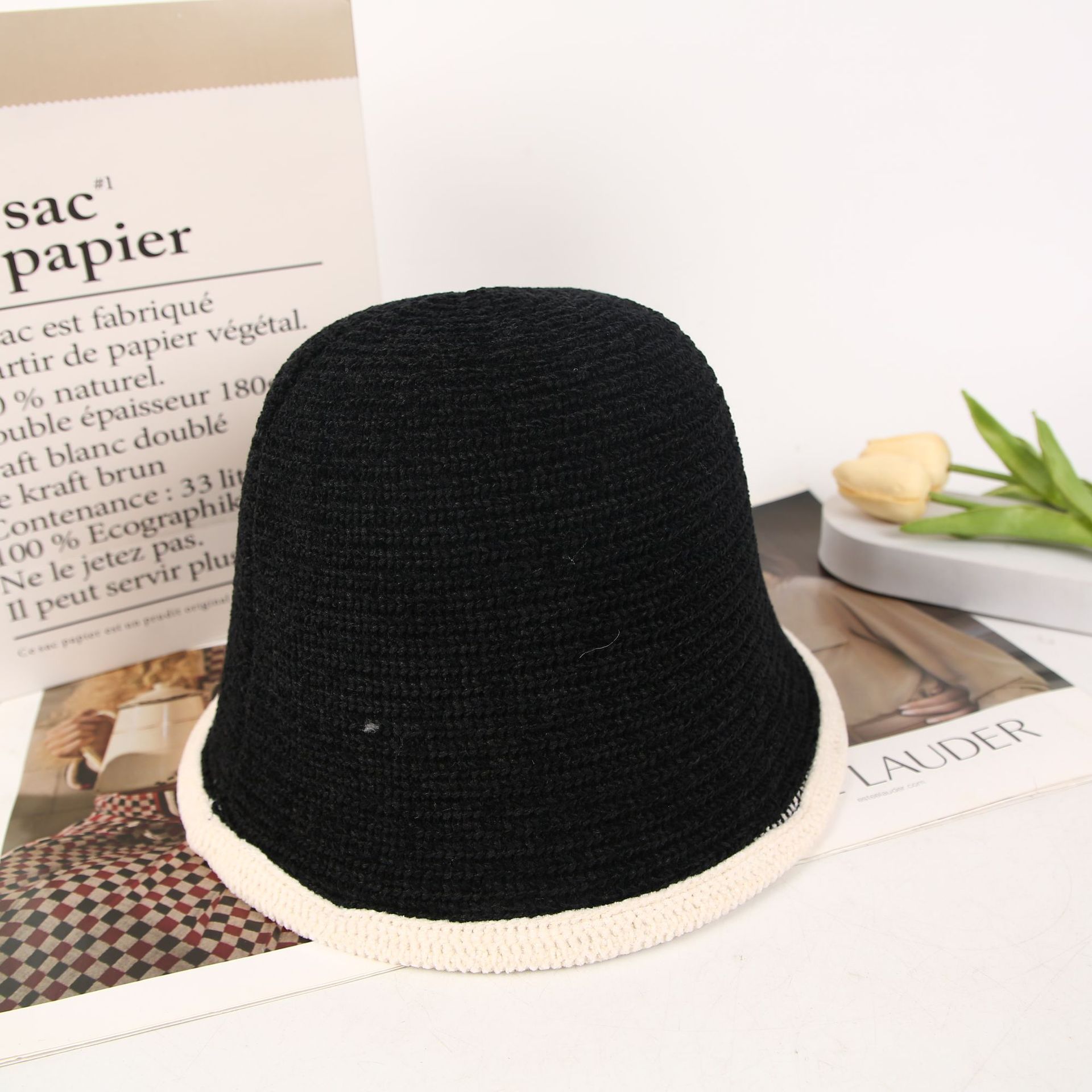 雪妮绒水桶帽秋冬款拼色时尚百搭简约网红钓鱼帽运动户外垂钓用品