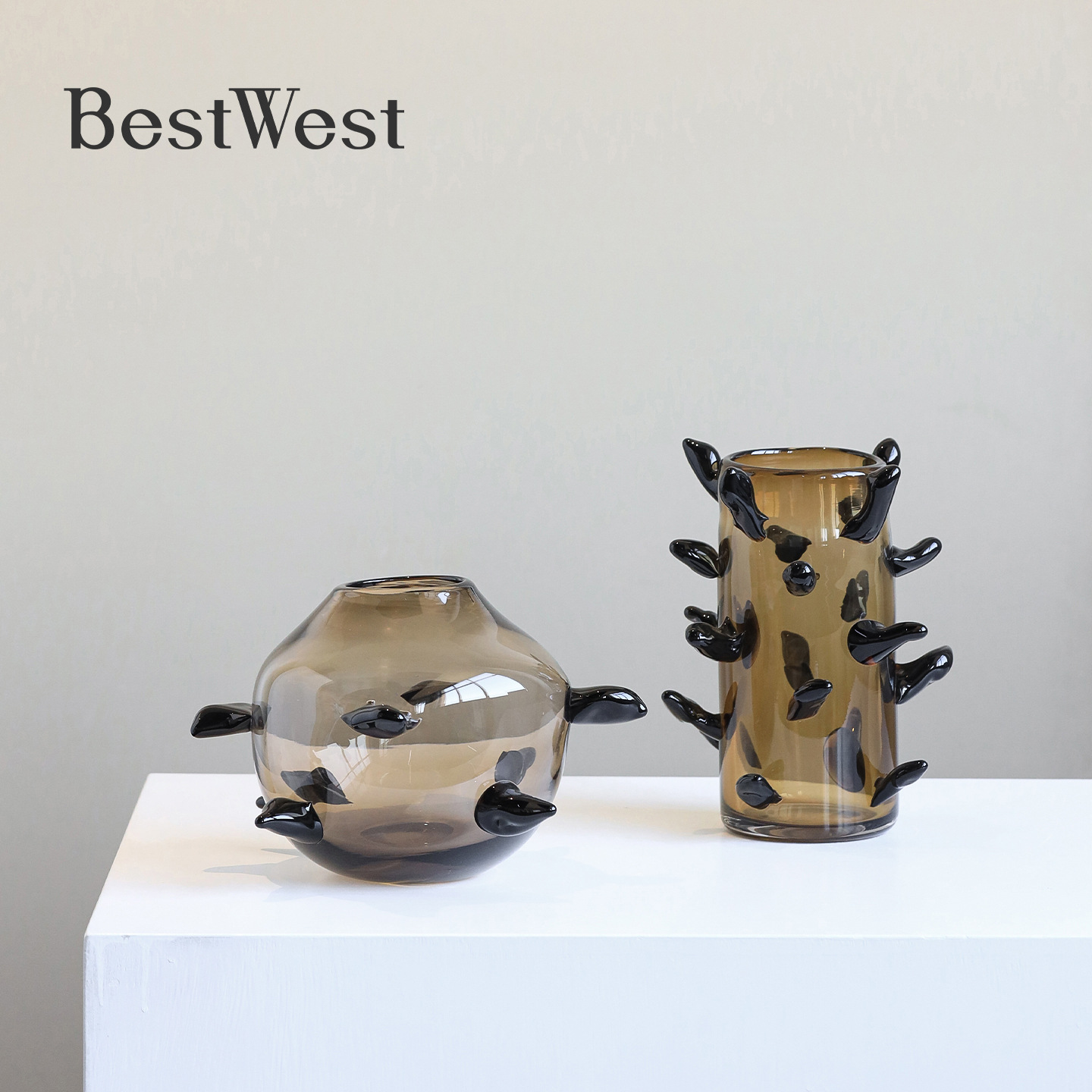 轻奢设计感玻璃花瓶意式摆件客厅装饰高级感桌面插花