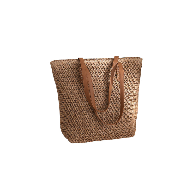 Straw woven bags, vacation style, summer 2025 new large-capacity women's bags, work commuting tote bags, wholesale women's bags, leather goods Item Picture