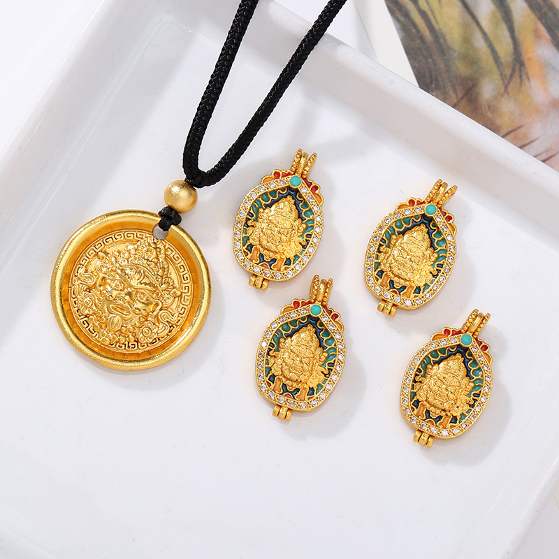Fashionable and individual ancient-style sand gold enamel color diamond-encrusted pendant decoration can be opened. Wholesale of Wealth God pendant jewelry from the manufacturer