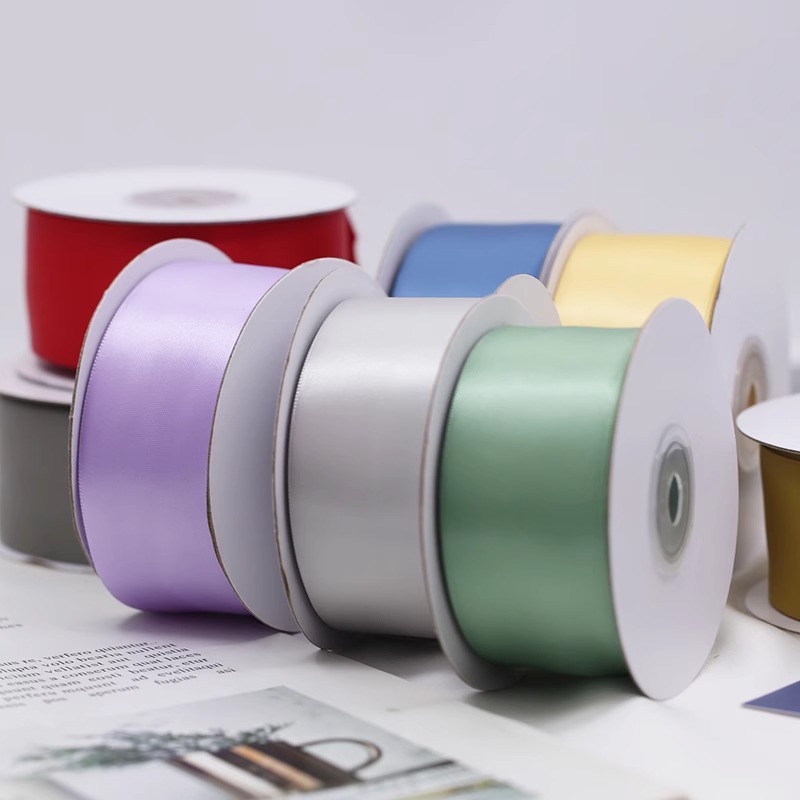 Factory wholesale 4cm double-sided solid-color silk ribbons, colored polyester ribbons, cakes, bouquets, gift packaging, diy handicrafts, accessories, ropes and threads details Picture