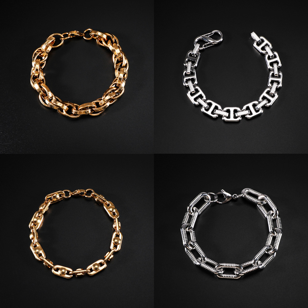 源头厂家不锈钢手链男潮嘻哈几何百搭钛钢粗链条饰品手饰时尚潮流