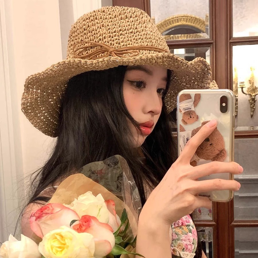 三亚海边度假草编折叠大檐草帽女夏防晒遮阳沙滩帽服装配饰