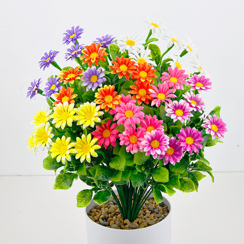 跨境爆款防真小雏菊塑料花菠菜叶洋甘菊户外庭院花园窗台装饰仿真花礼盒办公文化园艺用品