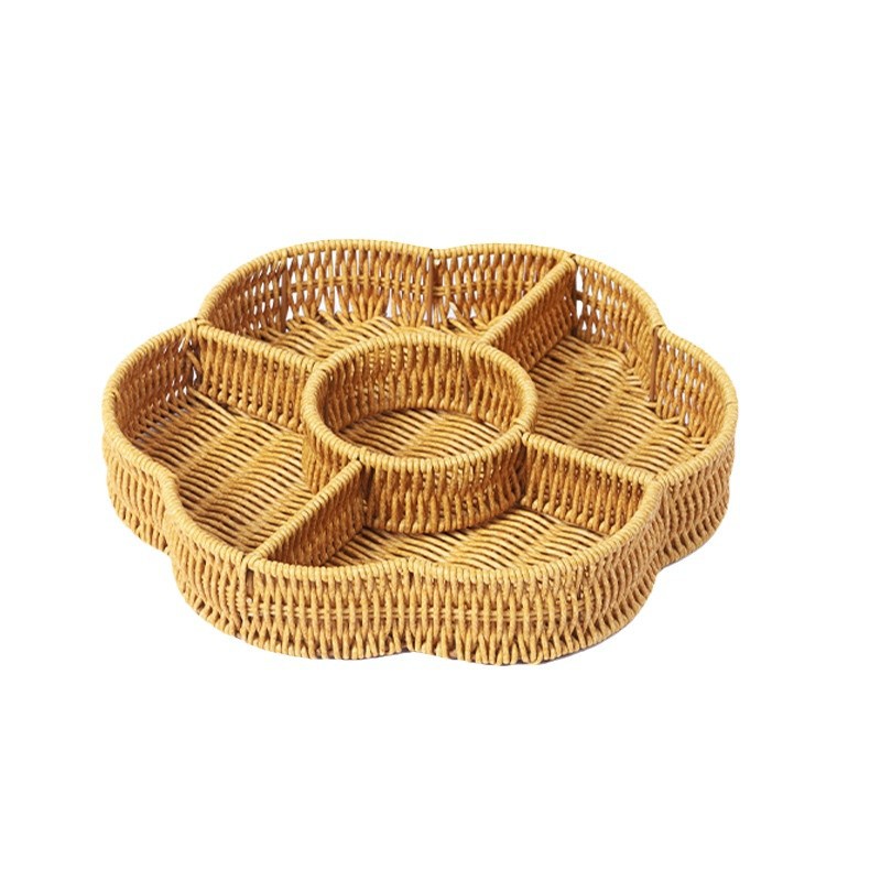 Wicker-like hand-woven pastry and snack storage basket, fruit, bread and dried fruit compartment basket, living room storage basket, multi-functional storage basket Item Picture