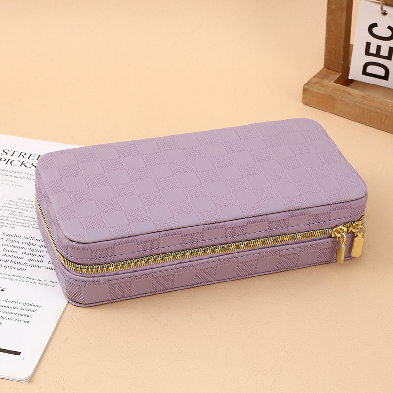 2025新款简约皮革首饰盒防尘翻盖设计耳环戒指分区收纳便携日用百货收纳篮收纳筐