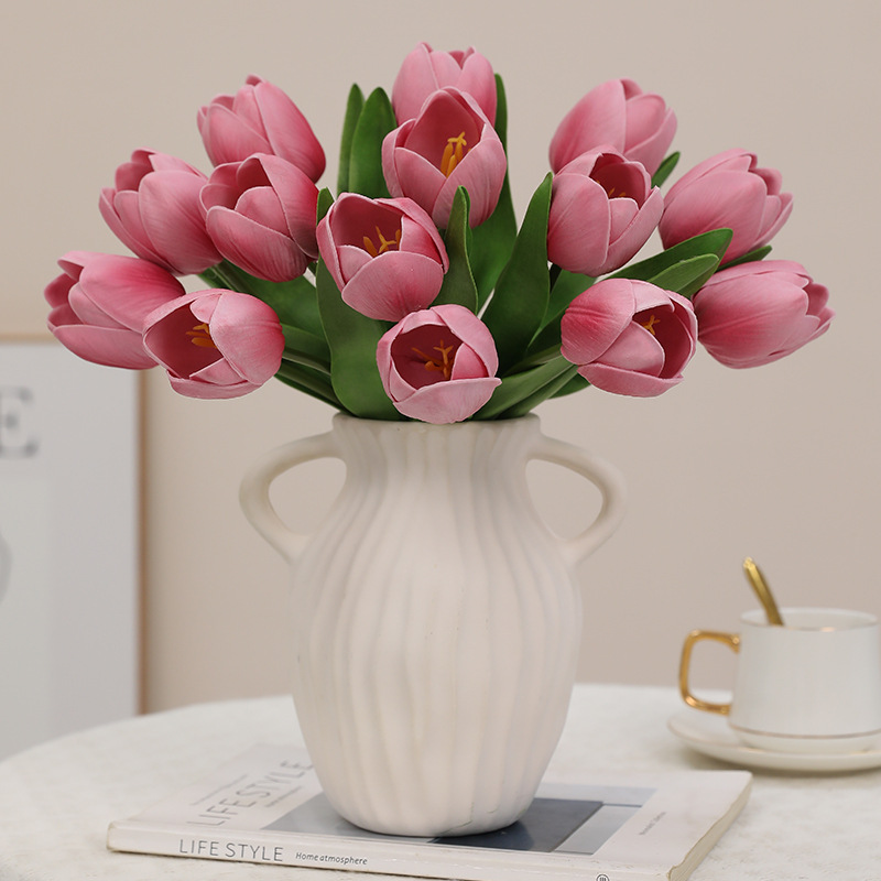 New faux flower bouquets with PU touch, round tulip heads, light luxury home, wedding scene arrangement, artificial flower ornaments, pet gardening, flower POTS and containers Specification image