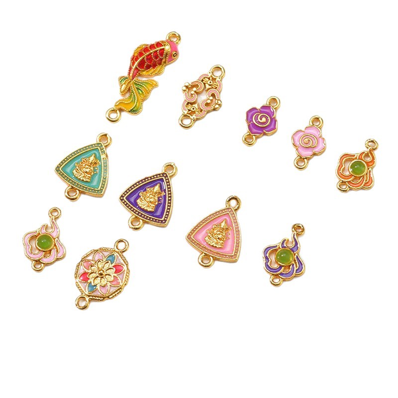 Wholesale of gold-threaded color-preserving copper gold-plated fashionable style DIY electroplated flame-fired blue enamel color inlaid bracelet accessories Item Picture