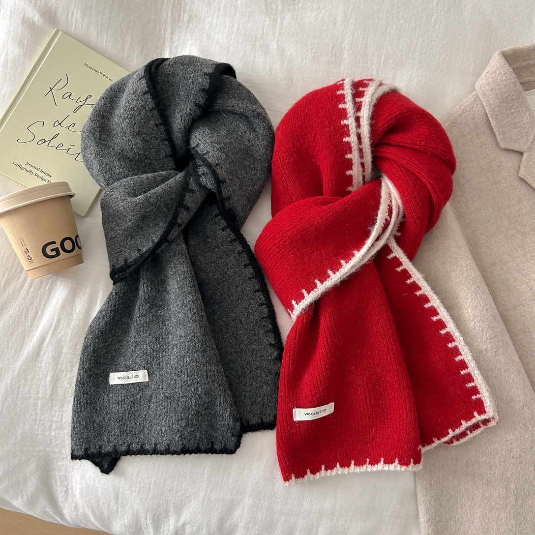 Wool blend chanel-style lockstitch scarf, a versatile and warm knitted scarf for women in autumn and winter, wholesale quality style Item Picture