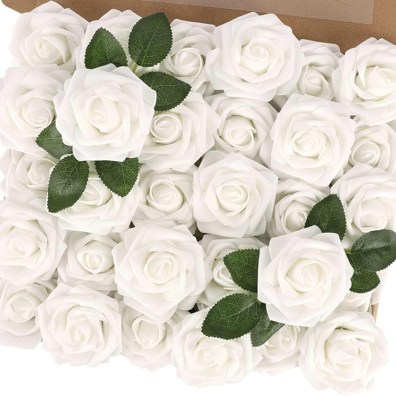 Artificial rose 16/25/30/50 flowers, 8CM, bagged with stem, wedding, office, garden decoration foam flower head and flower stand Item Picture