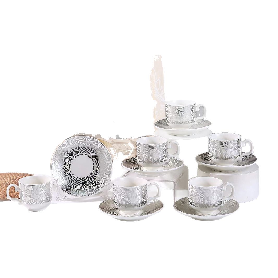Retro rough pottery export cup and plate set, creative afternoon tea and coffee gift box, six-piece breakfast cup Item Picture