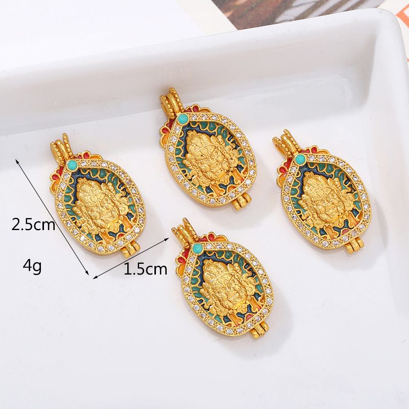 Fashionable and individual ancient-style sand gold enamel color diamond-encrusted pendant decoration can be opened. Wholesale of Wealth God pendant jewelry from the manufacturer Application Scenario