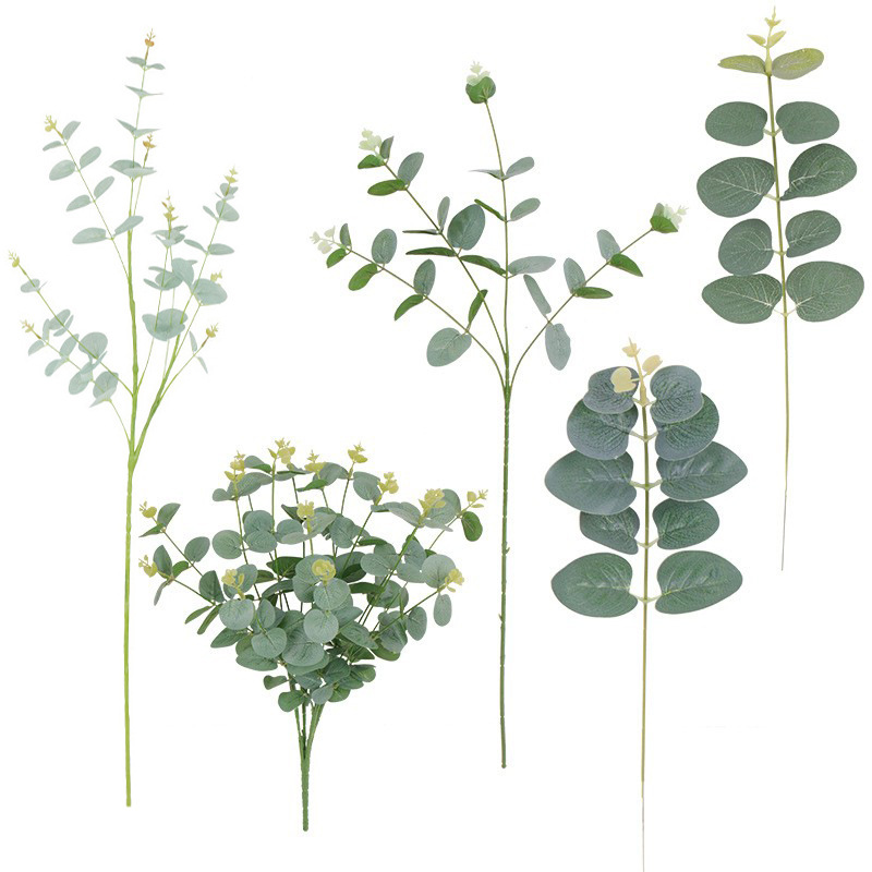 跨境仿真尤加利叶金钱叶北欧婚庆插花装饰叶子酒店家居橱窗摆件办公文化园艺枝叶