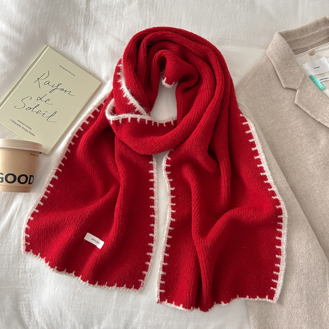 Wool blend chanel-style lockstitch scarf, a versatile and warm knitted scarf for women in autumn and winter, wholesale quality style Specification image