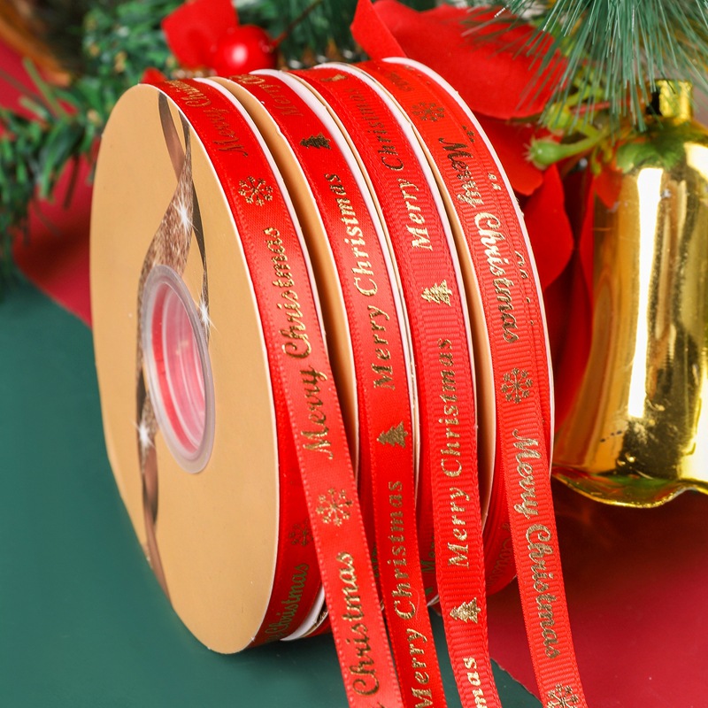 Factory wholesale of Christmas letter gilded red threaded ribbon green holiday decorative clothing accessories in stock Application Scenario