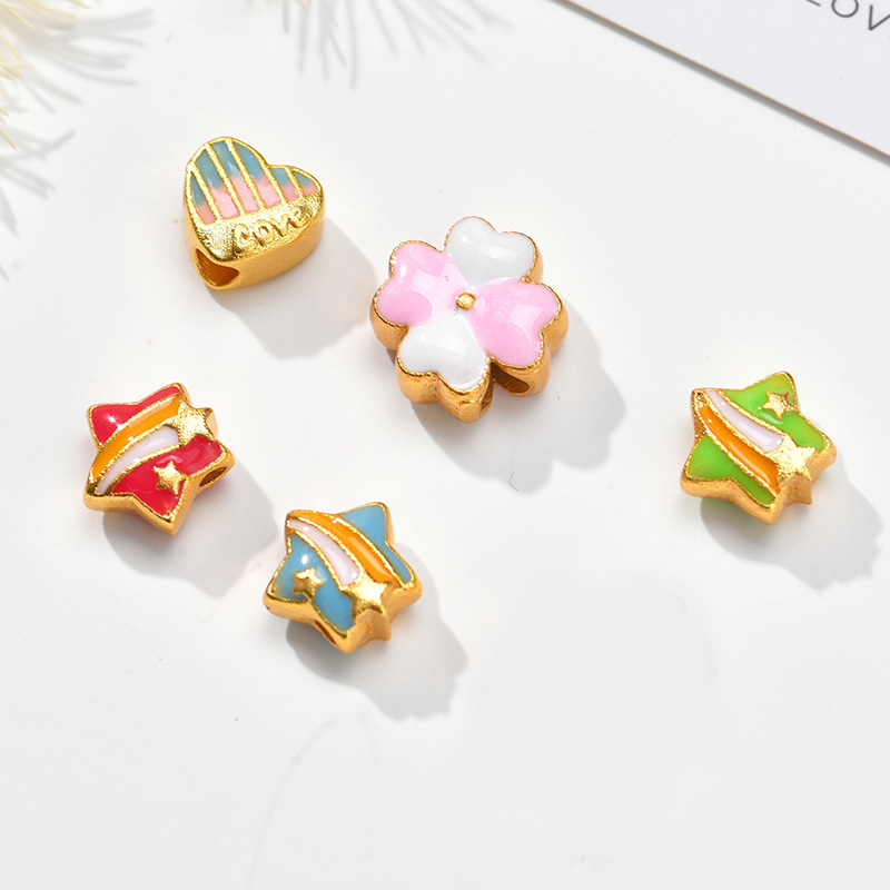 新款黄铜可爱五角星爱心小梅花猫头diy手工手链手串配件配珠批发饰品配件饰品扣