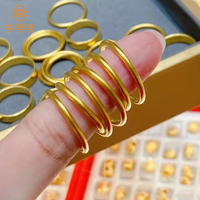 水贝黄金999足金素圈戒指女款三生三世情侣款硬金饰品项链批发礼物