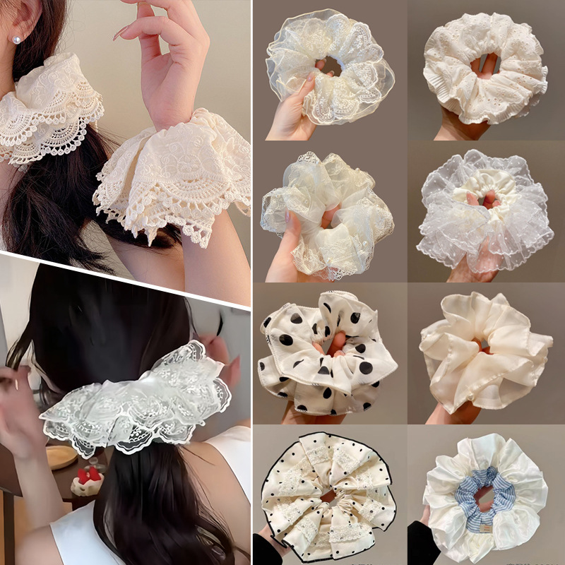 2025春款白色蕾丝花边大肠发圈韩系温柔大号头绳发饰头饰发链清新少女风