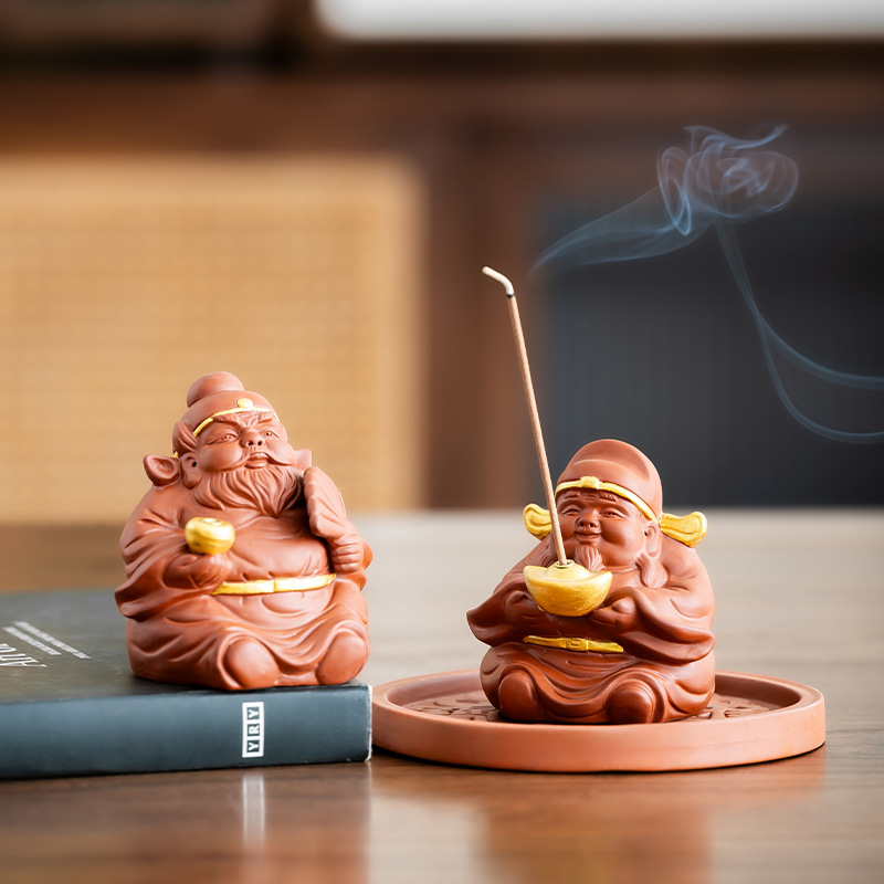 创意紫砂财神爷钟馗线香香炉摆件禅意家用茶道茶台香薰炉工厂批发 工艺品礼品香炉