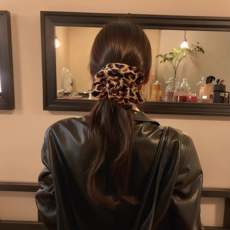 Leopard print high-elasticity hair band for women, large, durable ponytail tie, high-end leather band, large intestine hair accessory