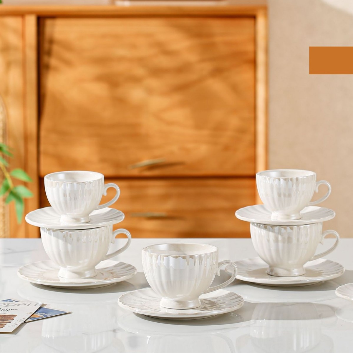 Cross-border new European-style pearl glaze ceramic coffee cup and plate set, hotel restaurant home afternoon tea cup gift Item Picture
