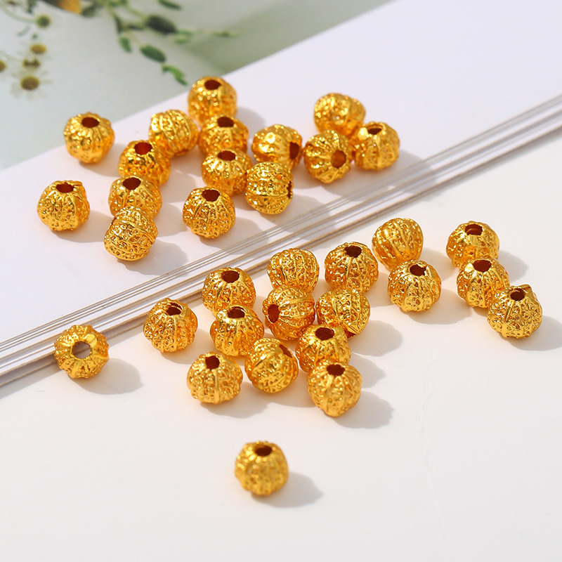 Wholesale of diy bracelet, necklace and string accessories with strong color retention, sand gold copper cat's eye round beads and lotus beads details Picture