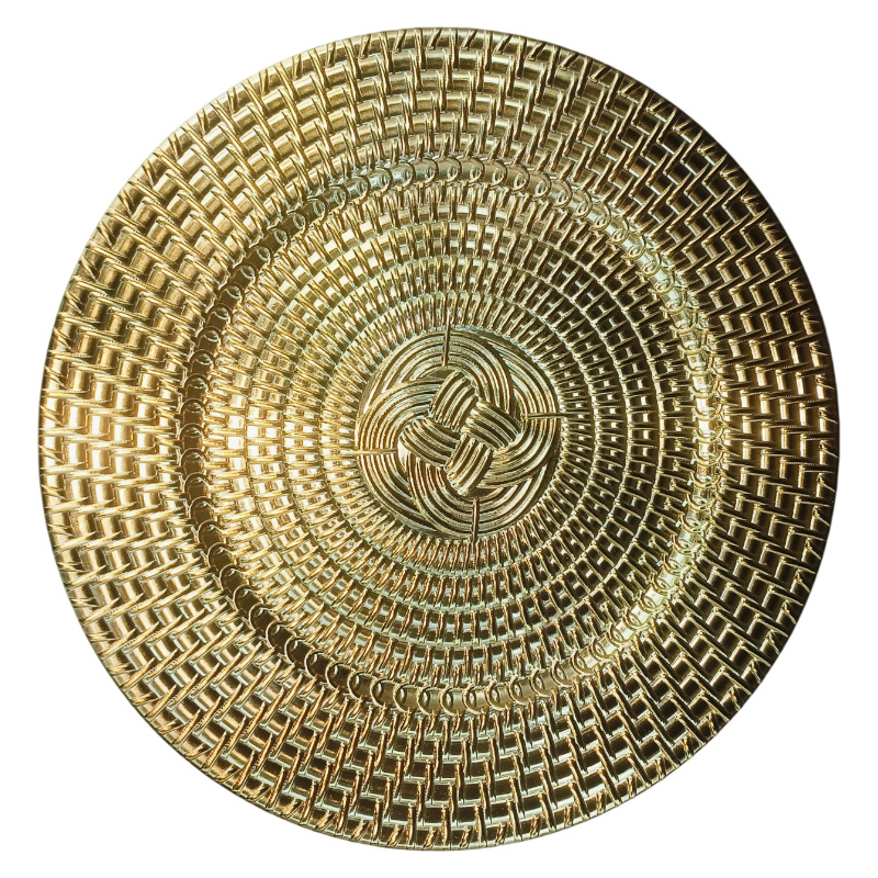 Customized golden retro melamine tableware sets for foreign trade factories, hotel party PP plastic plates, high-end handicrafts