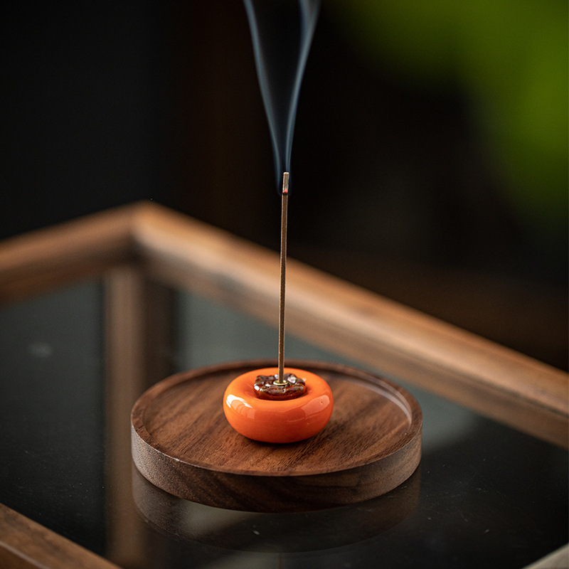 Creative ceramic incense stick, small persimmon tea pet decoration, home incense burner, incense holder, wishing you all the best details Picture