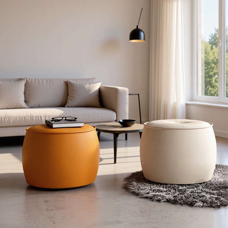 Pumpkin round stool, household small stool, shoe-changing stool, light luxury seat cushion, popular simple coffee table, low stool, living room children's stool cushion details Picture