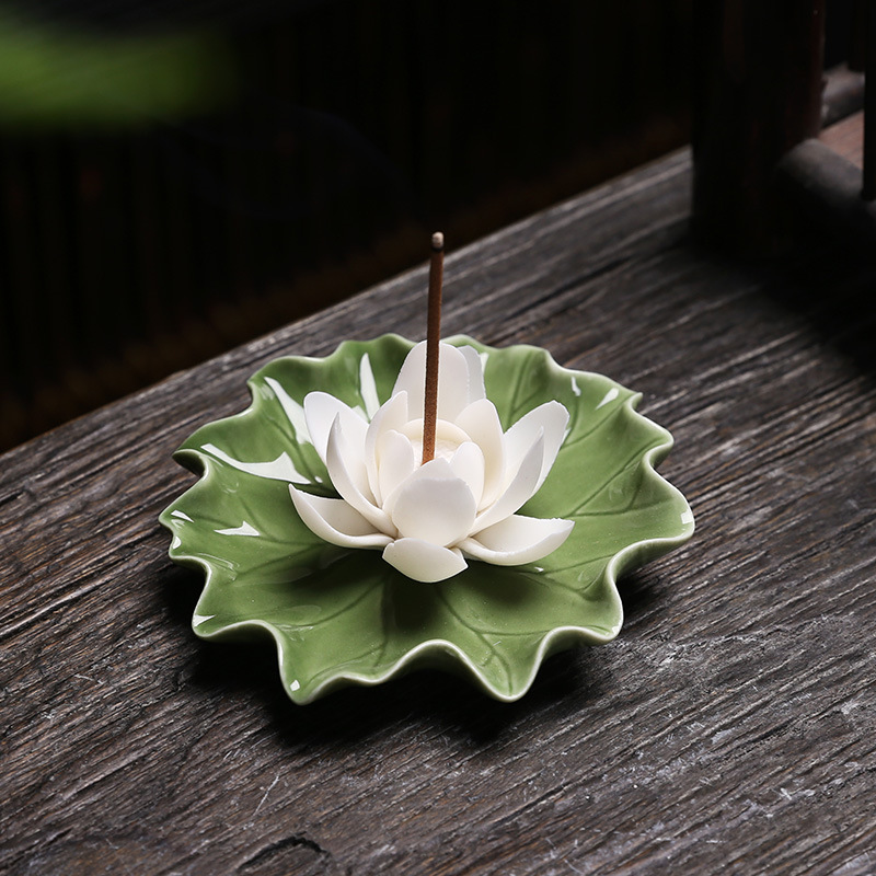 Lotus leaf and lotus flower incense sticks, handcrafted Zen-inspired incense burner ornaments, cross-border bestsellers details Picture