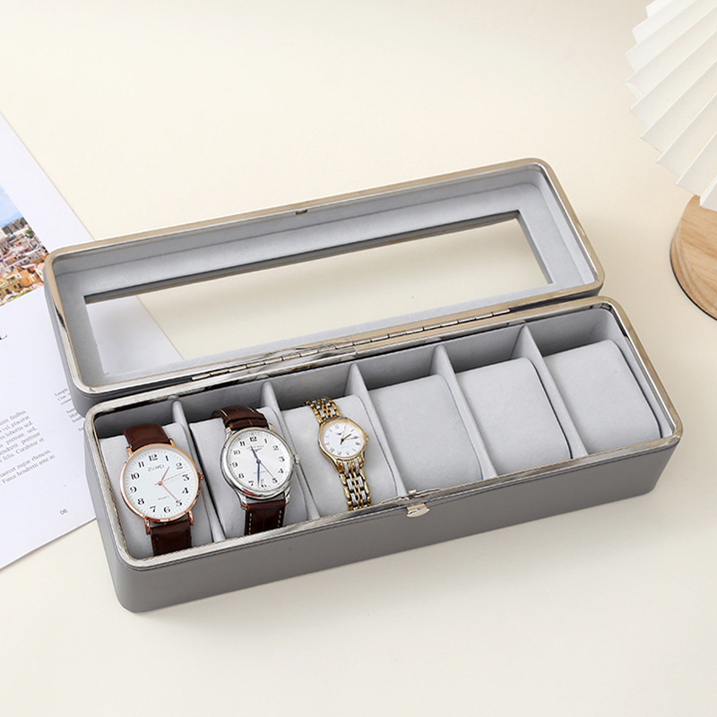 High-end cross-border PU leather watch storage box, metal frame, skylight display box, lined with velvet, watch box, daily necessities, dust-proof jewelry rack, jewelry box, jewelry bag details Picture
