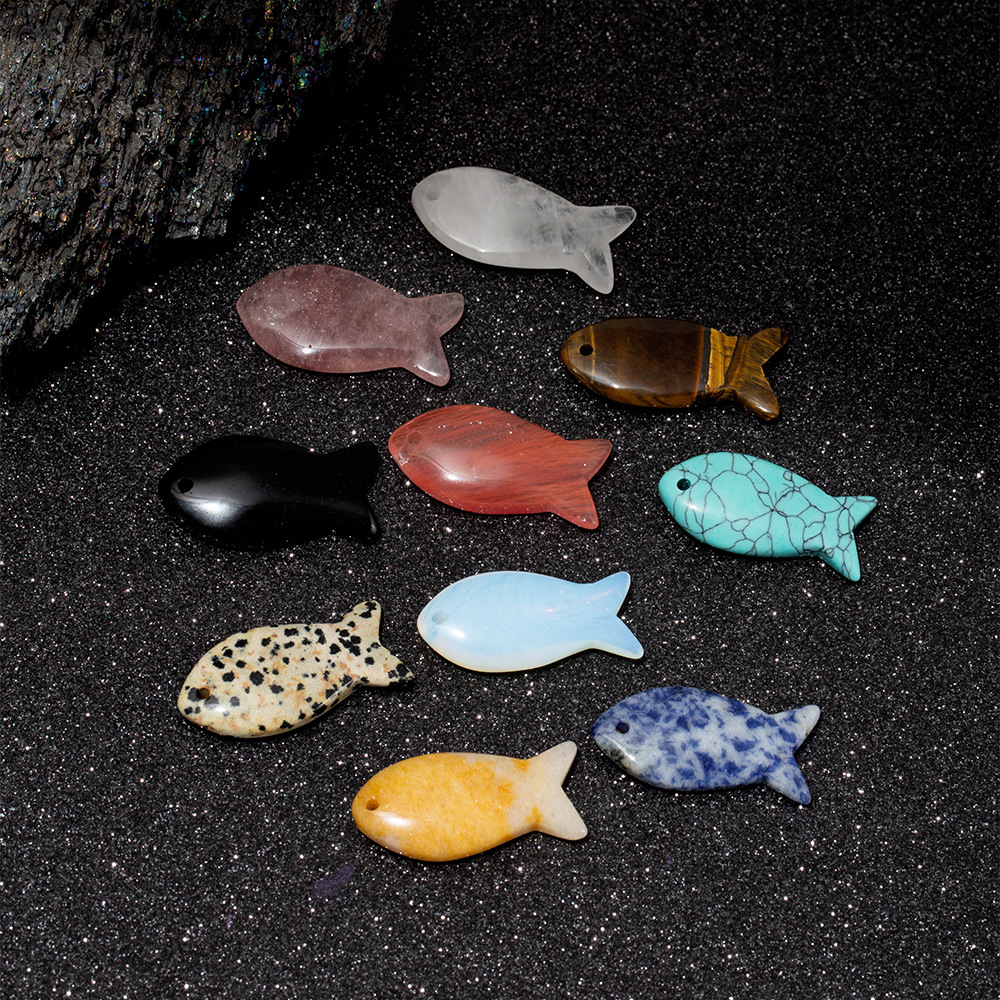 紫晶玛瑙小鱼吊坠天然水晶创意动物挂件工艺品礼品陶瓷工艺品38mm